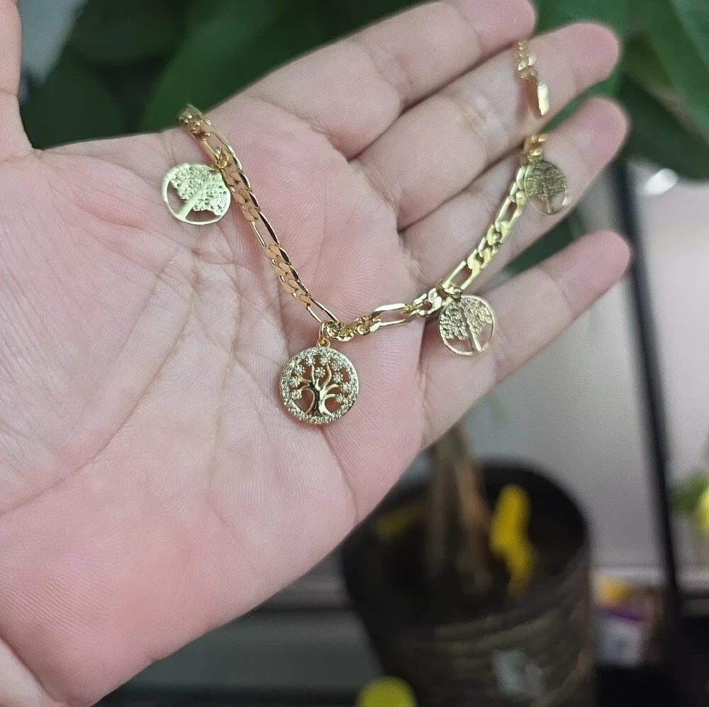 14k Gold Plated Tree of Life Charm Ankle Bracelet - Women Jewelry - Picture 4 of 4